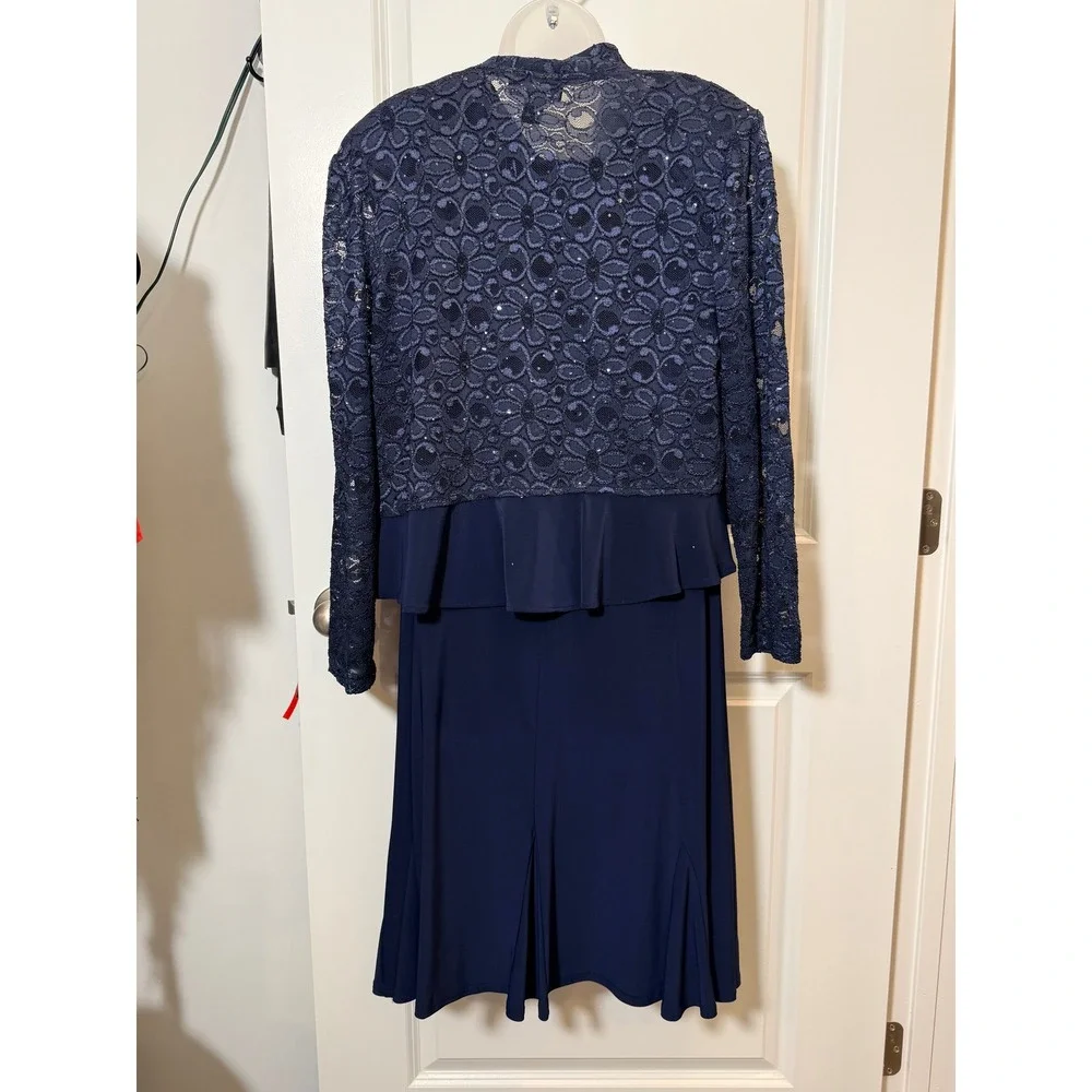 R&M Richards Womens Navy Blue Lace Dress Bolero Jacket 16 Mother of the Bride XL